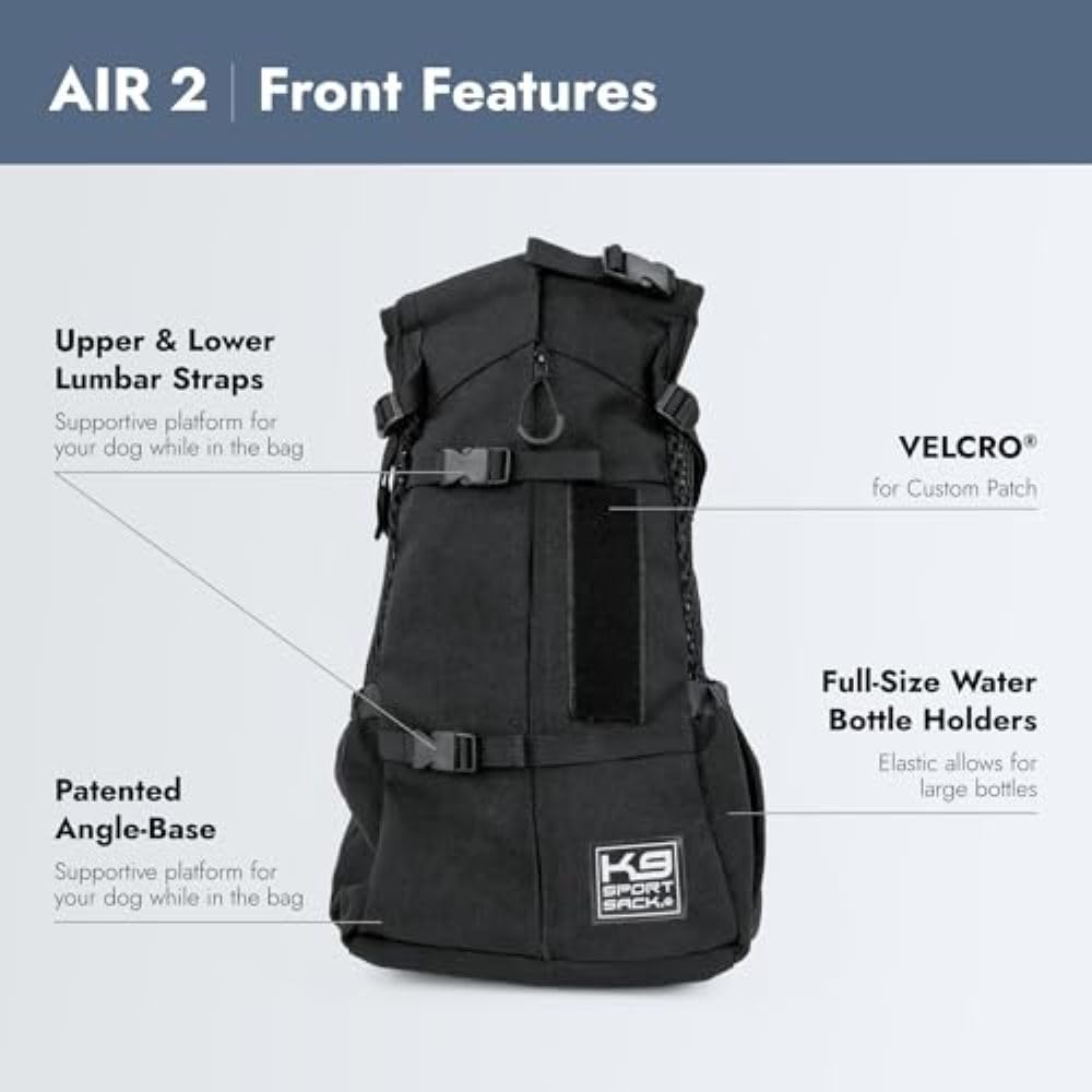 K9 Sport Sack Air 2 – Grande, Jet Black – Ideal para cães com